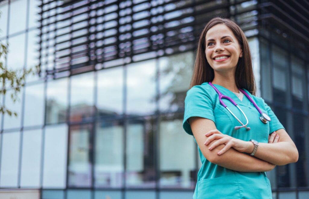 Confidence Medical Practitioner Smiling and Standing Outside